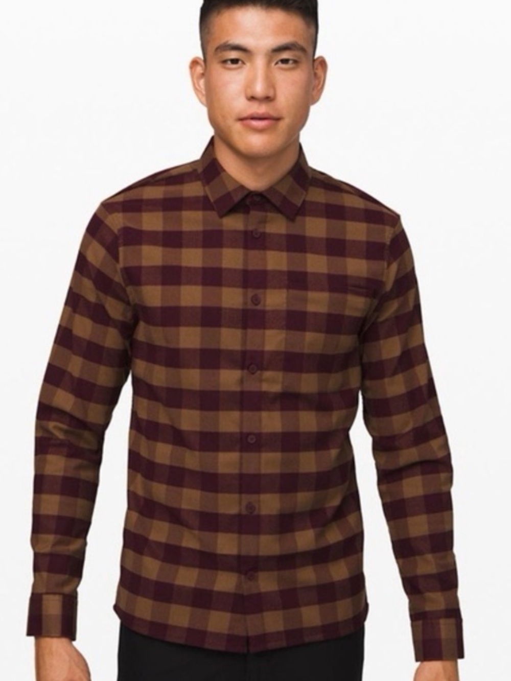 lululemon athletica Mens Check Button-Down Shirt in Maroon and Tan size small
